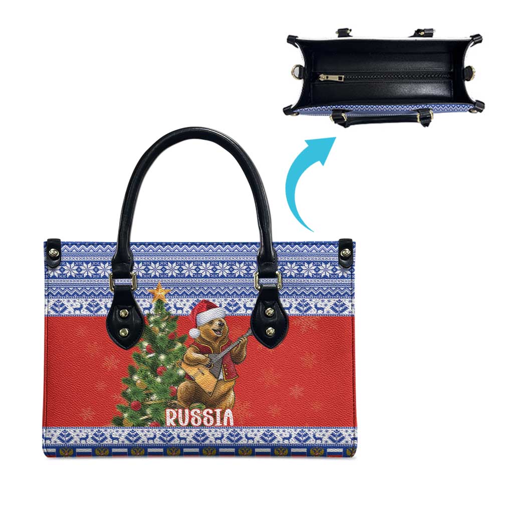 Russia Christmas Leather Bag Brown Bear Playing Balalaika - Wonder Print Shop