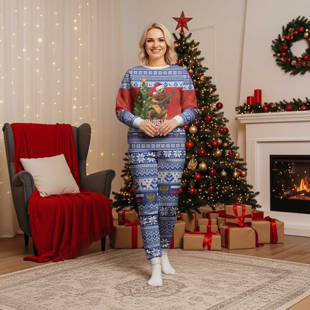 Russia Christmas Pajama Set Brown Bear Playing Balalaika - Wonder Print Shop