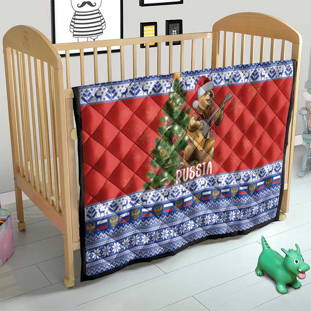 Russia Christmas Quilt Brown Bear Playing Balalaika - Wonder Print Shop