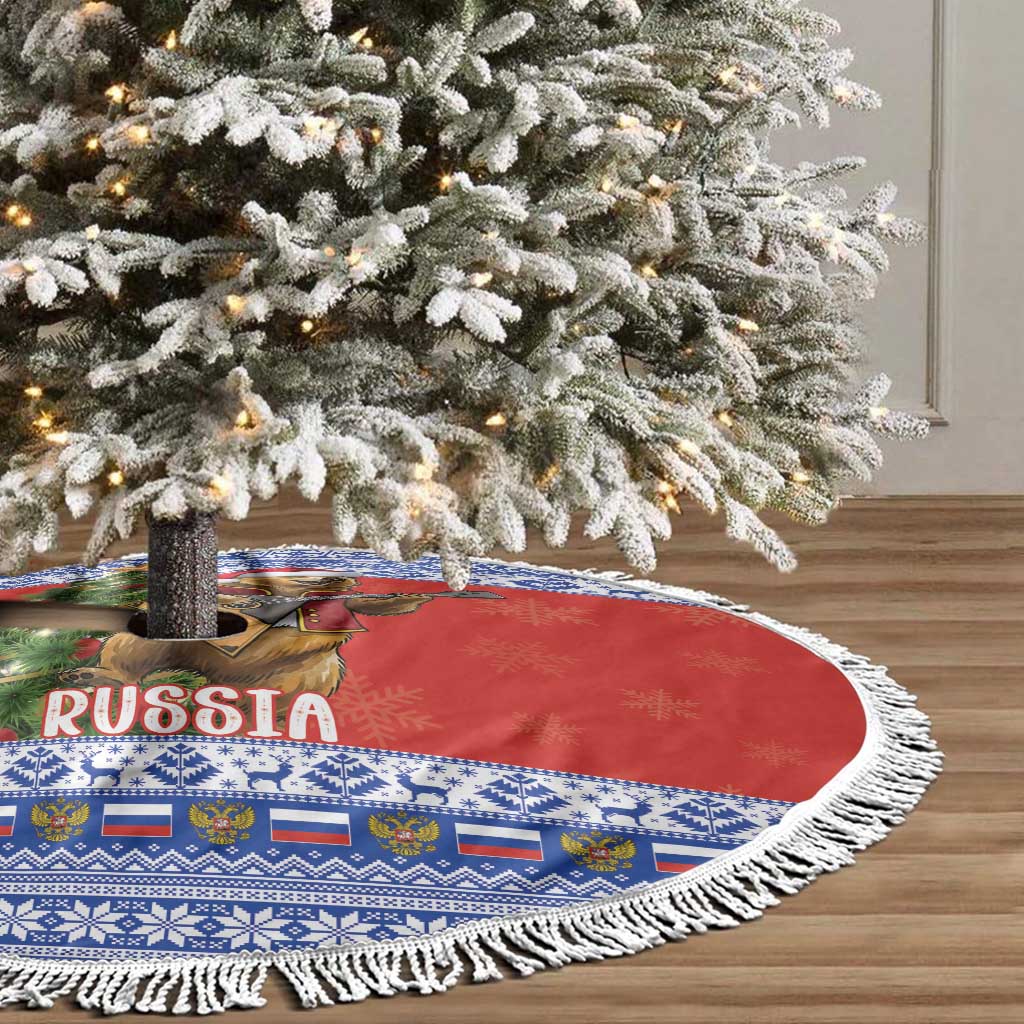 Russia Christmas Tree Skirt Brown Bear Playing Balalaika - Wonder Print Shop