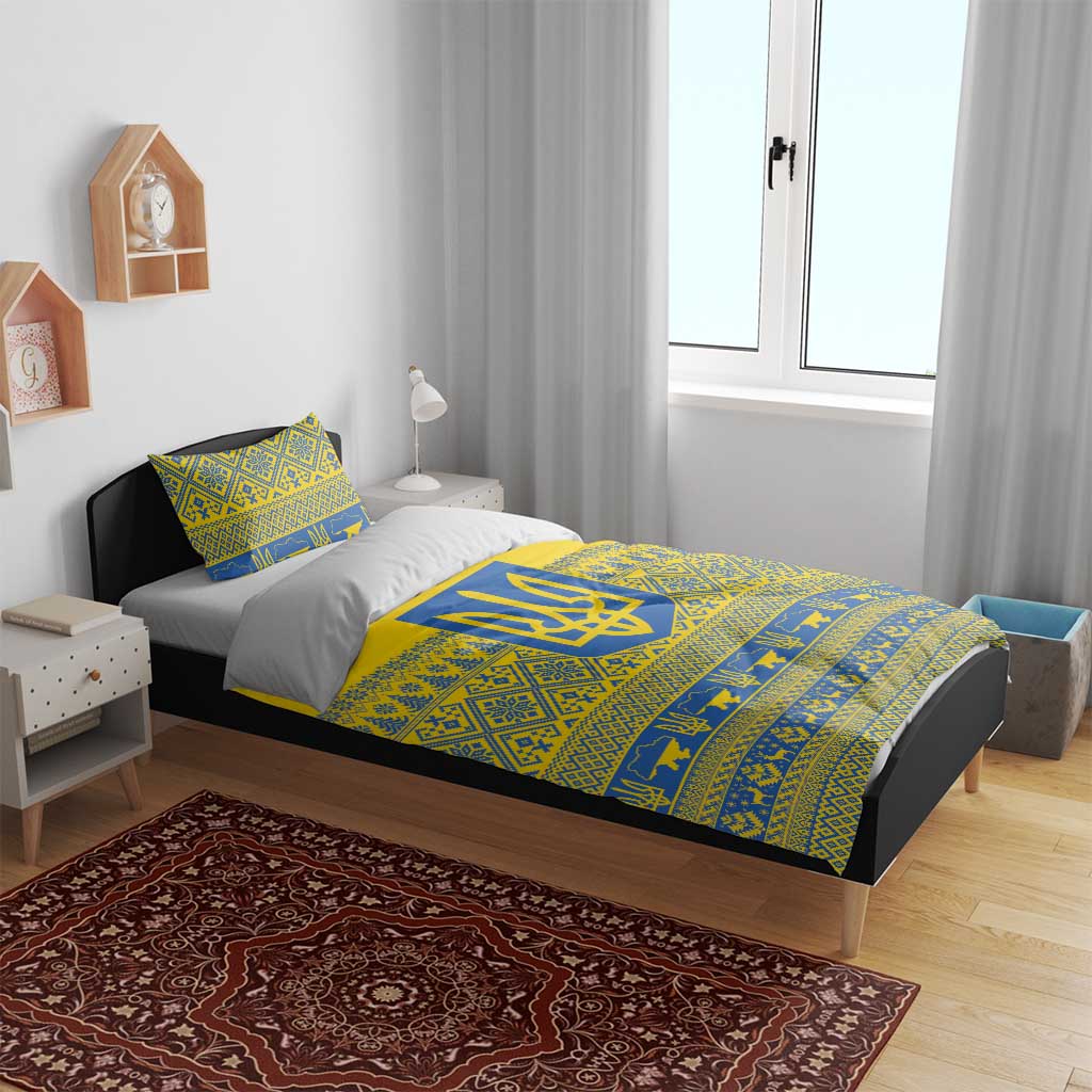 Ukraine Trident Christmas Bedding Set Vyshyvanka Patterns - Wonder Print Shop