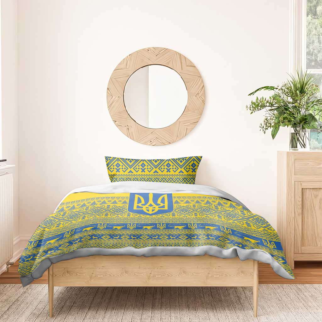 Ukraine Trident Christmas Bedding Set Vyshyvanka Patterns - Wonder Print Shop