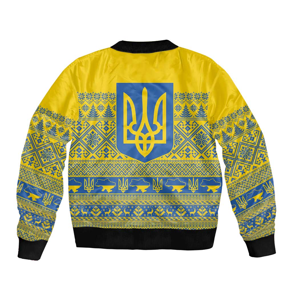 Ukraine Trident Christmas Bomber Jacket Vyshyvanka Patterns - Wonder Print Shop