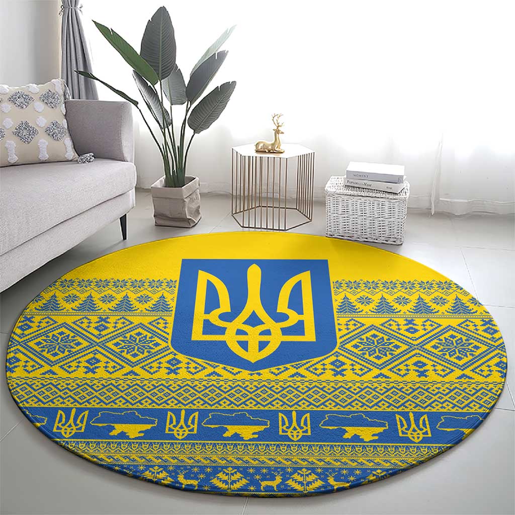 Ukraine Trident Christmas Round Carpet Vyshyvanka Patterns - Wonder Print Shop