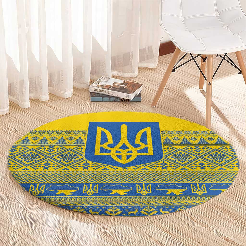 Ukraine Trident Christmas Round Carpet Vyshyvanka Patterns - Wonder Print Shop