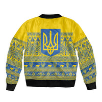 Ukraine Trident Christmas Sleeve Zip Bomber Jacket Vyshyvanka Patterns - Wonder Print Shop