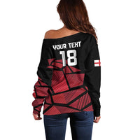 England Rugby Custom Off Shoulder Sweater Red Roses Go Champion - Wonder Print Shop