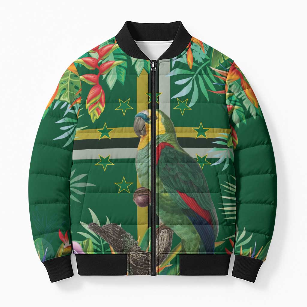 Dominica Sisserou Parrot Bomber Puffer Jacket Tropical Flower Flag Style - Wonder Print Shop
