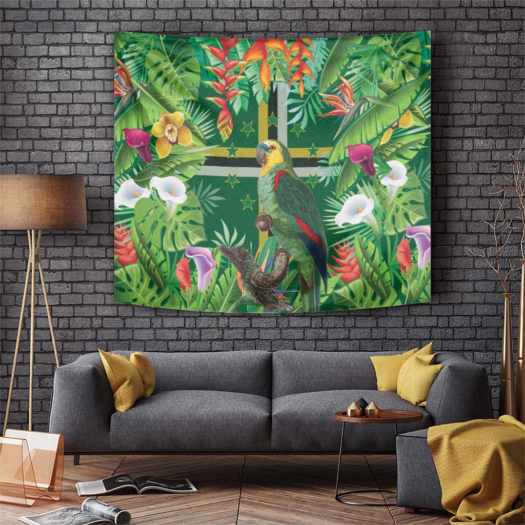 Dominica Sisserou Parrot Tapestry Tropical Flower Flag Style - Wonder Print Shop