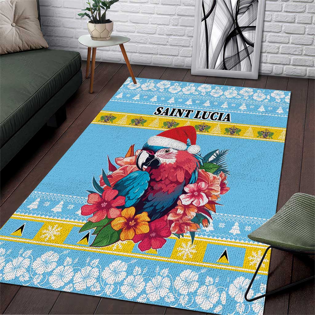 Saint Lucia Christmas Area Rug Saint Lucian Parrot With Hibiscus Flowers - Wonder Print Shop