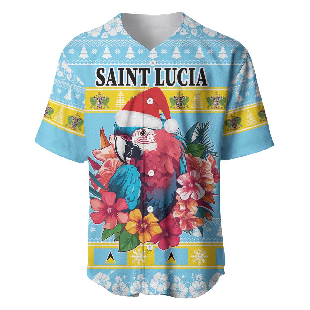 Saint Lucia Christmas Baseball Jersey Saint Lucian Parrot With Hibiscus Flowers - Wonder Print Shop