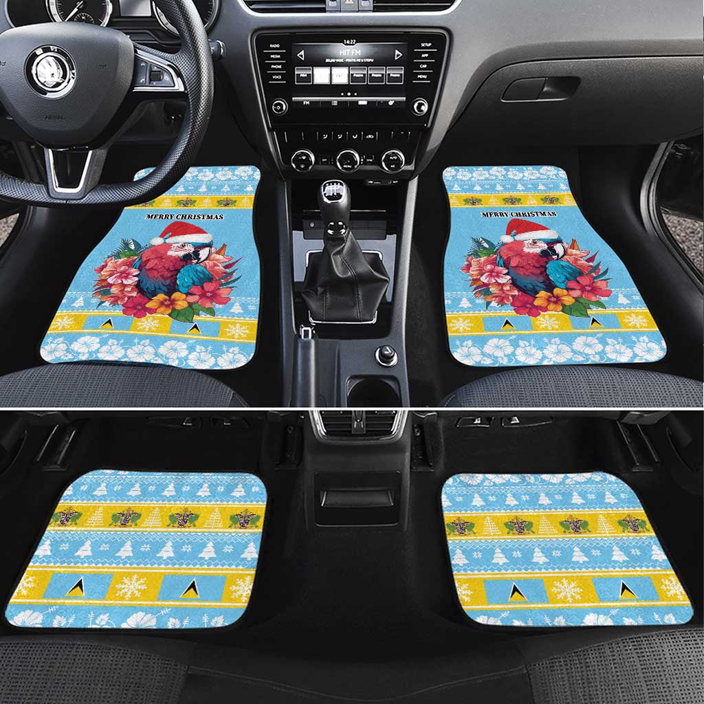 Saint Lucia Christmas Car Mats Saint Lucian Parrot With Hibiscus Flowers - Wonder Print Shop