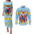 Saint Lucia Christmas Couples Matching Puletasi and Long Sleeve Button Shirt Saint Lucian Parrot With Hibiscus Flowers - Wonder Print Shop