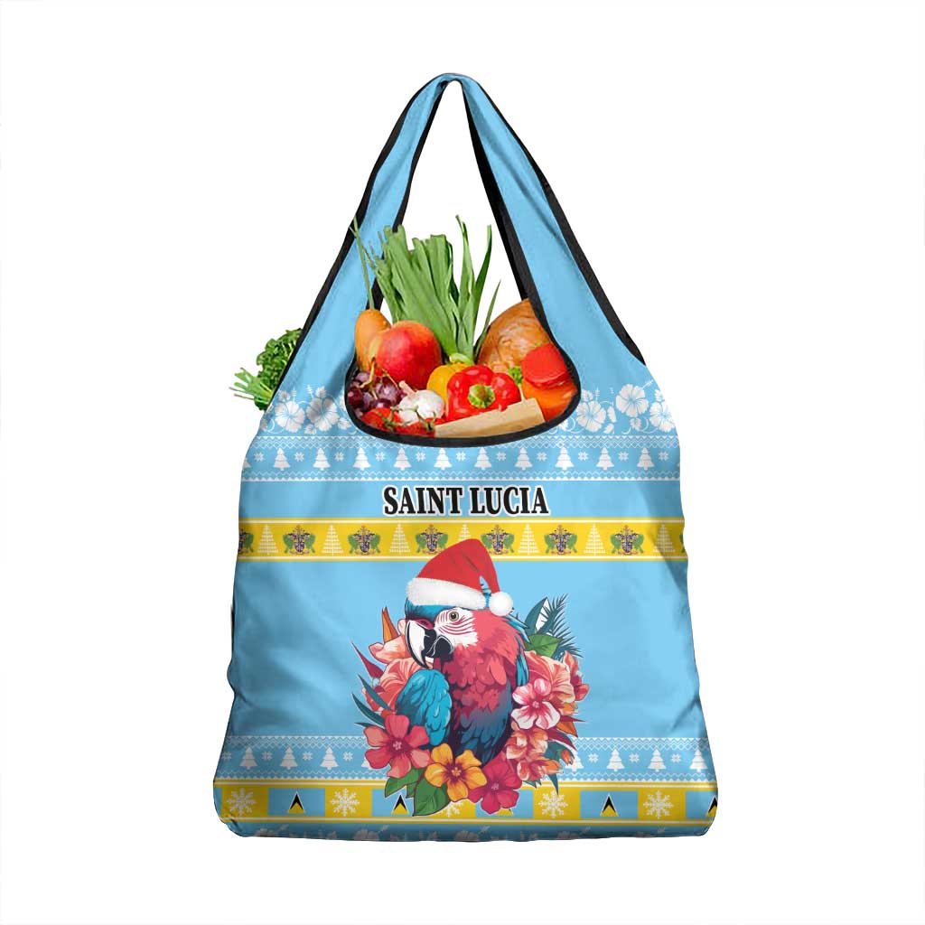 Saint Lucia Christmas Grocery Bag Saint Lucian Parrot With Hibiscus Flowers