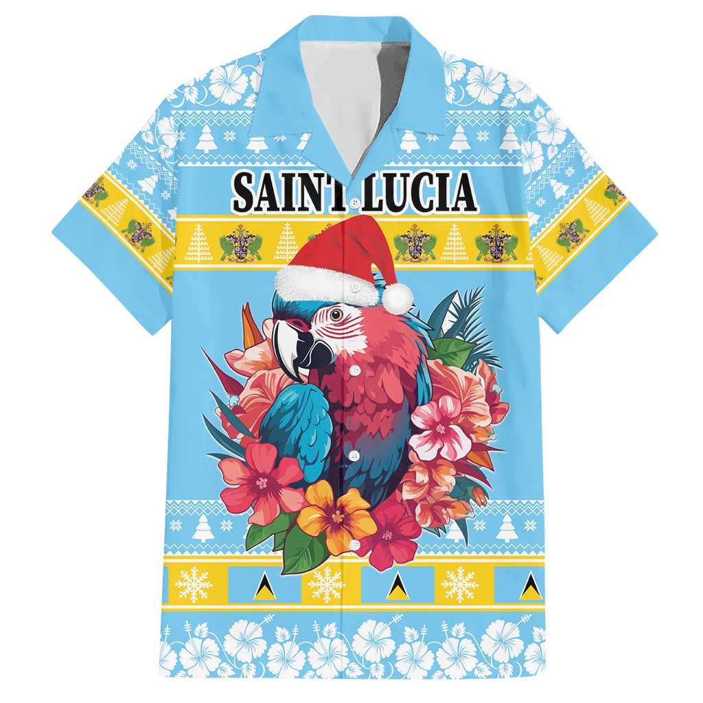 Saint Lucia Christmas Hawaiian Shirt Saint Lucian Parrot With Hibiscus Flowers - Wonder Print Shop