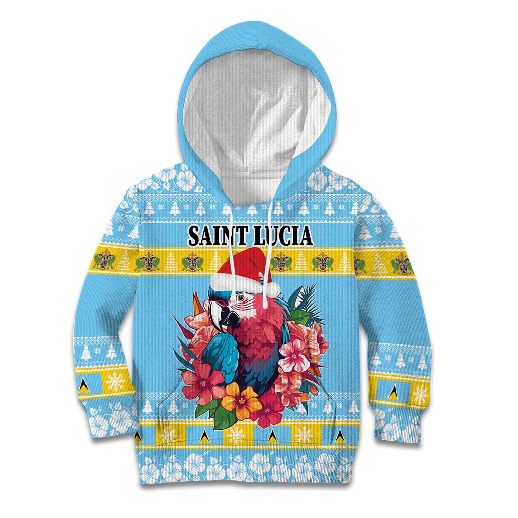 Saint Lucia Christmas Kid Hoodie Saint Lucian Parrot With Hibiscus Flowers - Wonder Print Shop