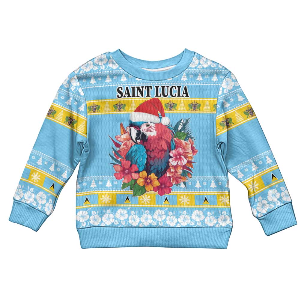 Saint Lucia Christmas Kid Ugly Christmas Sweater Saint Lucian Parrot With Hibiscus Flowers - Wonder Print Shop