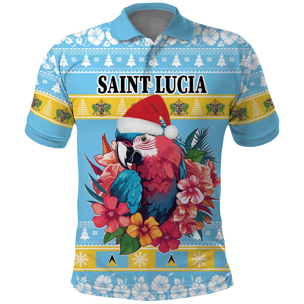 Saint Lucia Christmas Polo Shirt Saint Lucian Parrot With Hibiscus Flowers