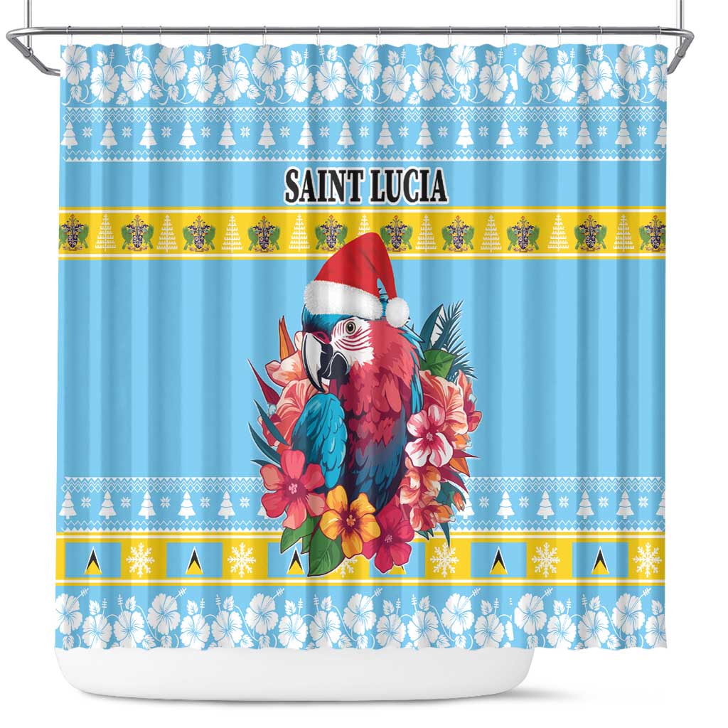 Saint Lucia Christmas Shower Curtain Saint Lucian Parrot With Hibiscus Flowers