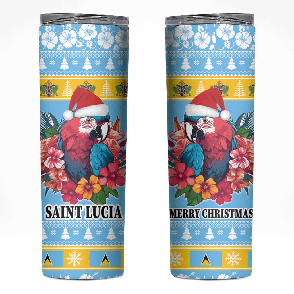 Saint Lucia Christmas Skinny Tumbler Saint Lucian Parrot With Hibiscus Flowers - Wonder Print Shop