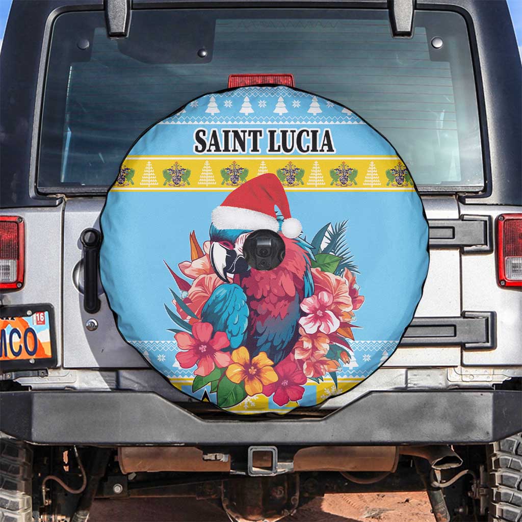 Saint Lucia Christmas Spare Tire Cover Saint Lucian Parrot With Hibiscus Flowers - Wonder Print Shop