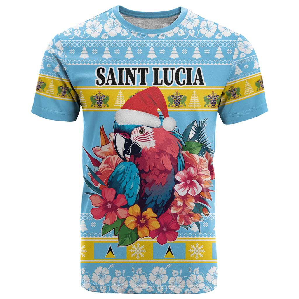 Saint Lucia Christmas T Shirt Saint Lucian Parrot With Hibiscus Flowers - Wonder Print Shop