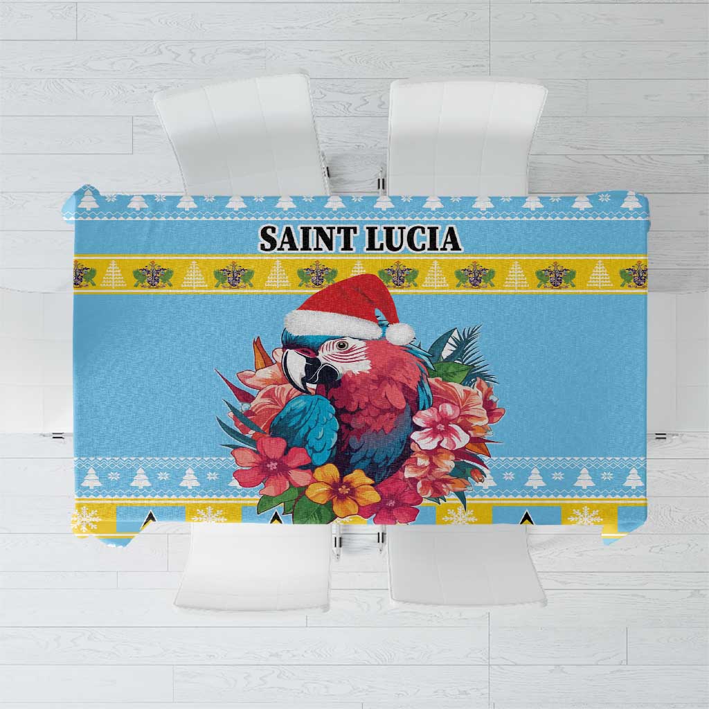 Blue Christmas tablecloth with colorful parrot and hibiscus floral center border design