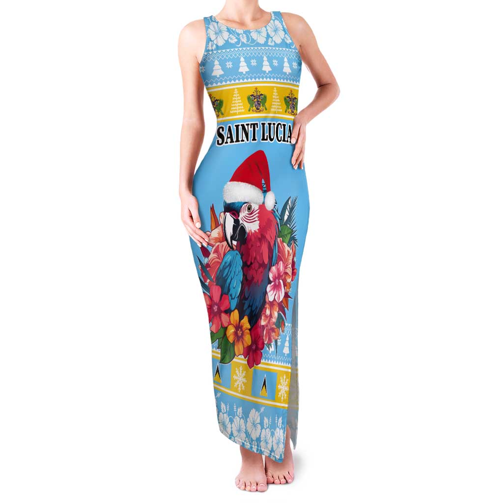 Saint Lucia Christmas Tank Maxi Dress Saint Lucian Parrot With Hibiscus Flowers - Wonder Print Shop