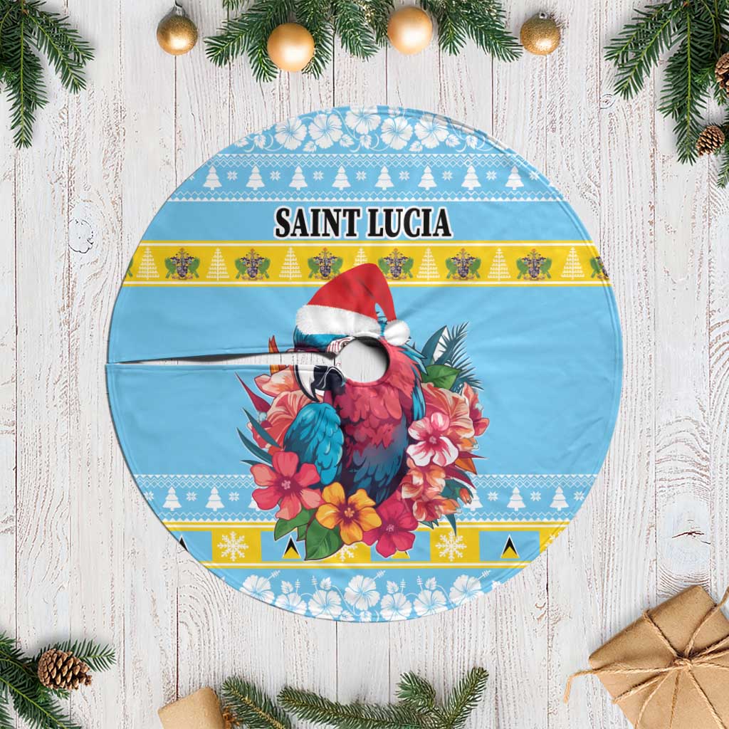 Saint Lucia Christmas Tree Skirt Saint Lucian Parrot With Hibiscus Flowers - Wonder Print Shop