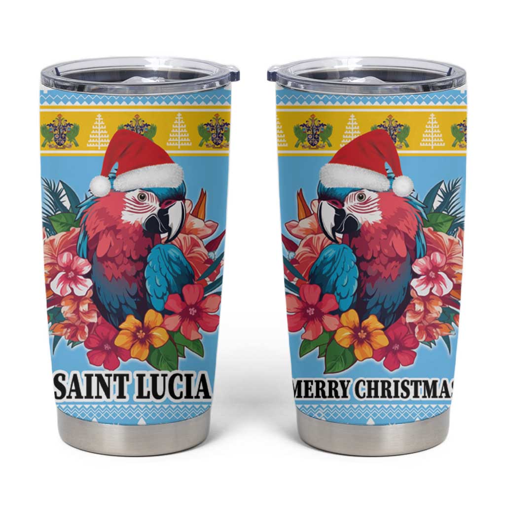 Saint Lucia Christmas Tumbler Cup Saint Lucian Parrot With Hibiscus Flowers - Wonder Print Shop