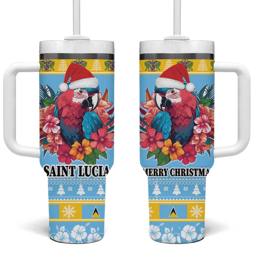 Saint Lucia Christmas Tumbler With Handle Saint Lucian Parrot With Hibiscus Flowers - Wonder Print Shop