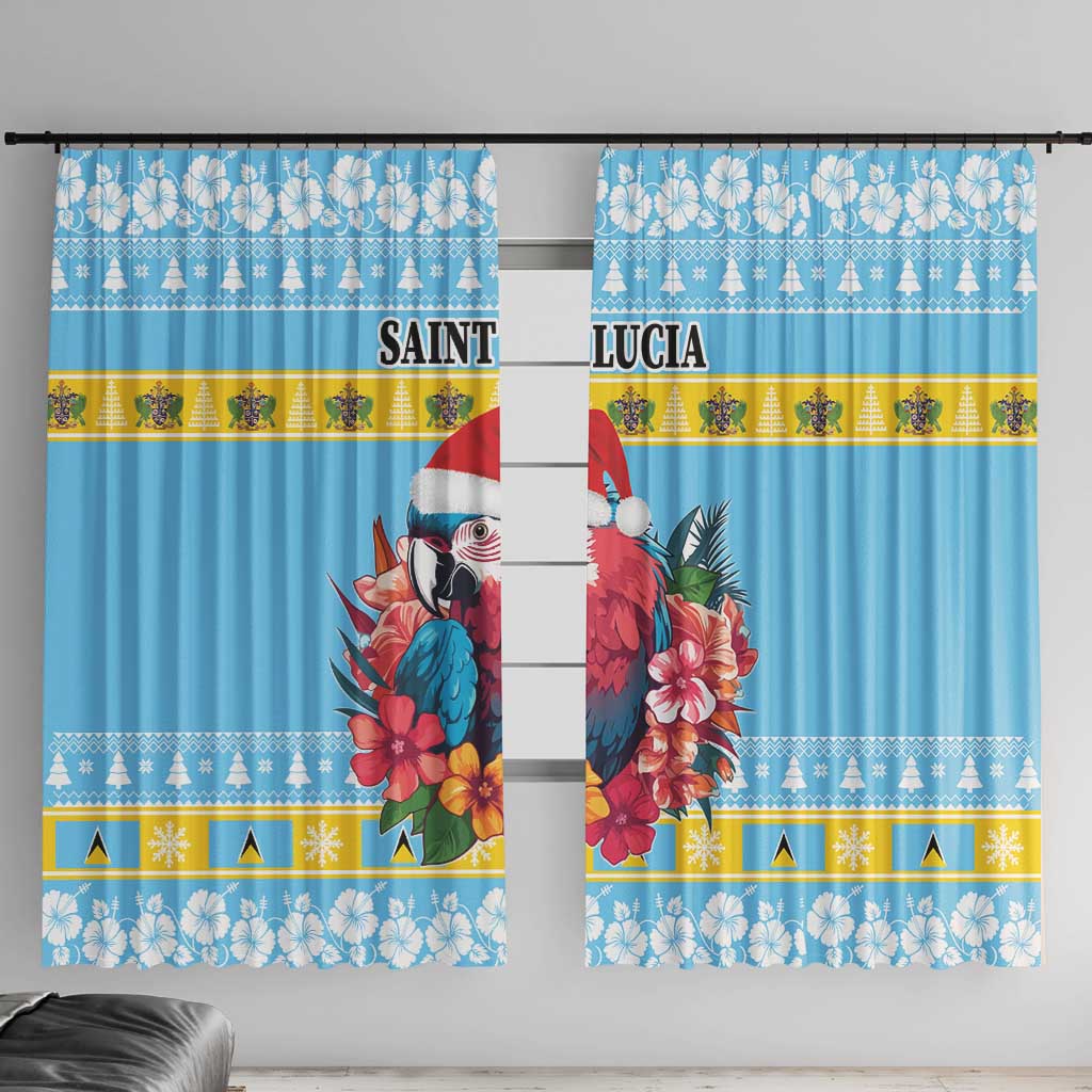 Saint Lucia Christmas Window Curtain Saint Lucian Parrot With Hibiscus Flowers - Wonder Print Shop