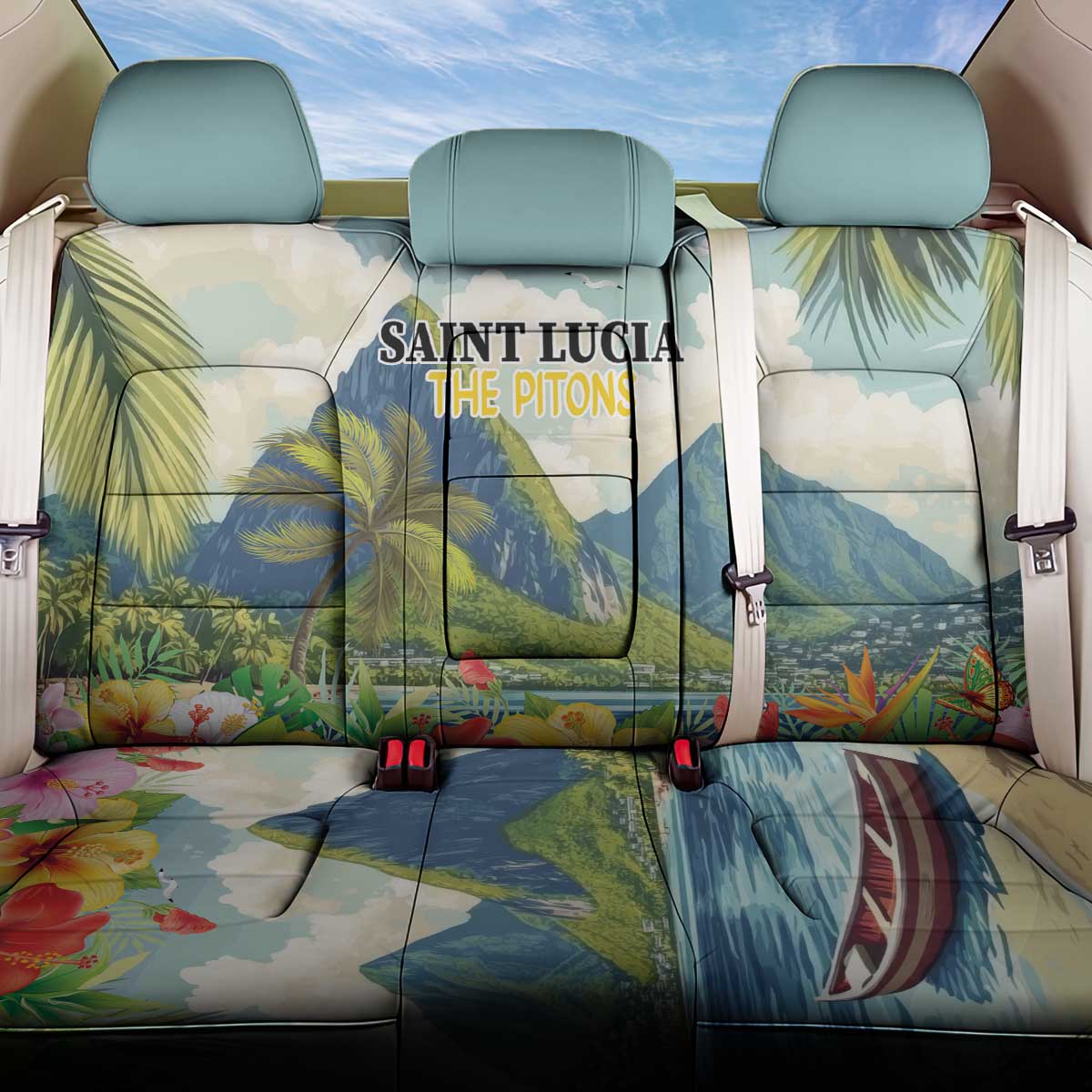 Pitons Saint Lucia Back Car Seat Cover Hibiscus Flowers - Wonder Print Shop