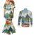 Pitons Saint Lucia Couples Matching Mermaid Dress and Long Sleeve Button Shirt Hibiscus Flowers