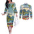 Pitons Saint Lucia Couples Matching Off The Shoulder Long Sleeve Dress and Long Sleeve Button Shirt Hibiscus Flowers