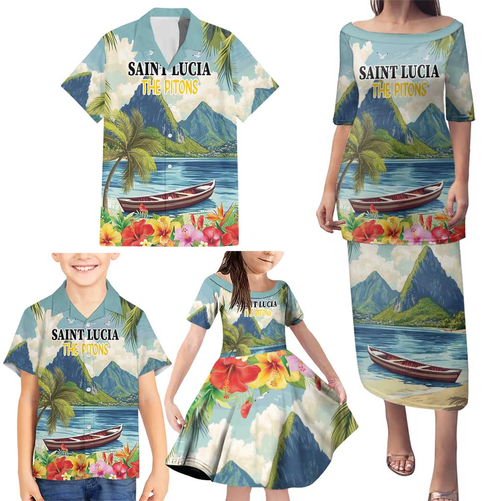 Pitons Saint Lucia Family Matching Puletasi and Hawaiian Shirt Hibiscus Flowers - Wonder Print Shop