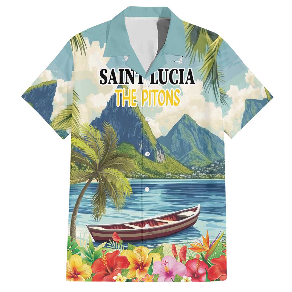 Pitons Saint Lucia Hawaiian Shirt Hibiscus Flowers - Wonder Print Shop