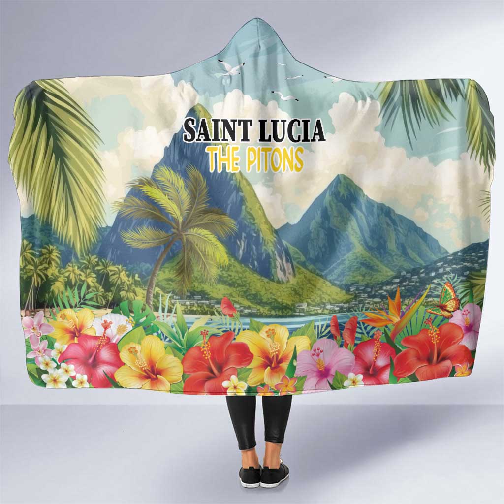 Pitons Saint Lucia Hooded Blanket Hibiscus Flowers