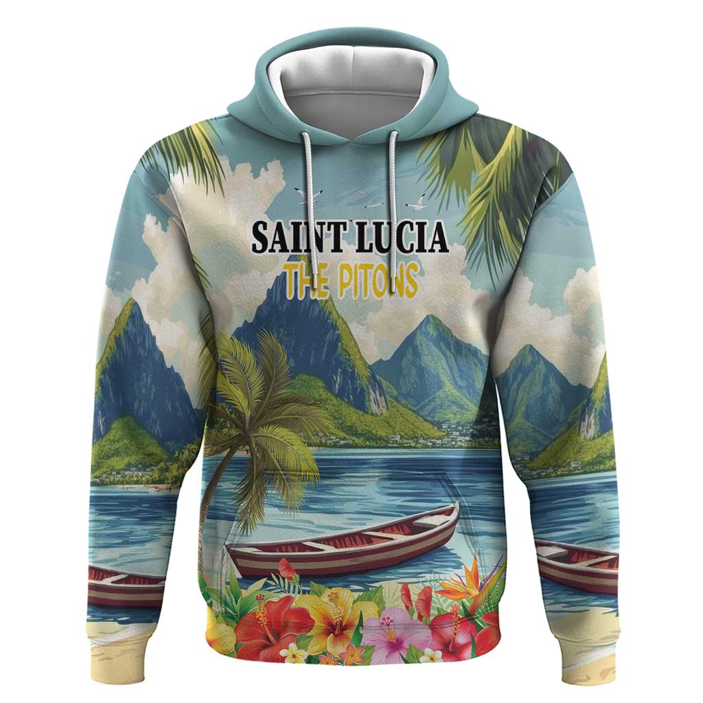 Pitons Saint Lucia Hoodie Hibiscus Flowers - Wonder Print Shop