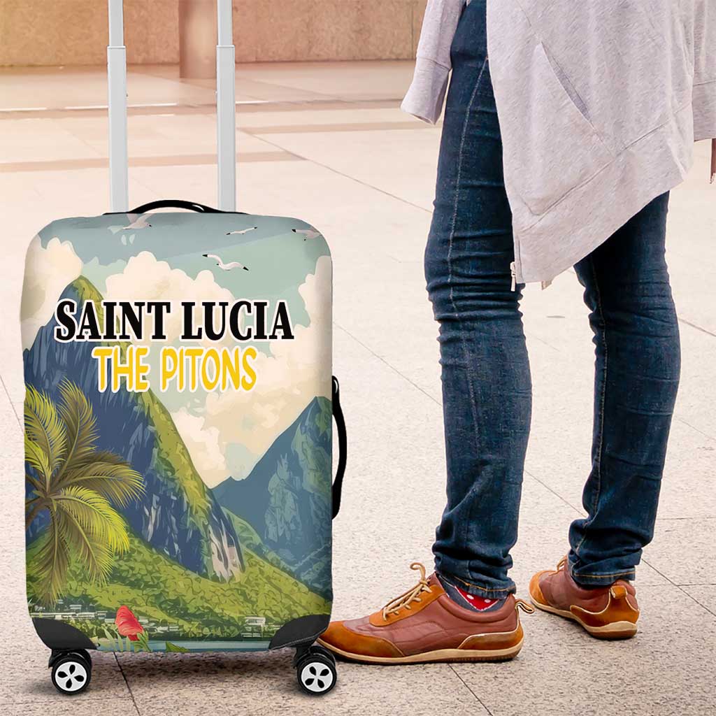 Pitons Saint Lucia Luggage Cover Hibiscus Flowers