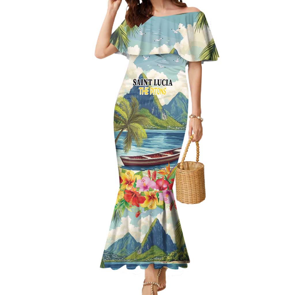 Pitons Saint Lucia Mermaid Dress Hibiscus Flowers - Wonder Print Shop