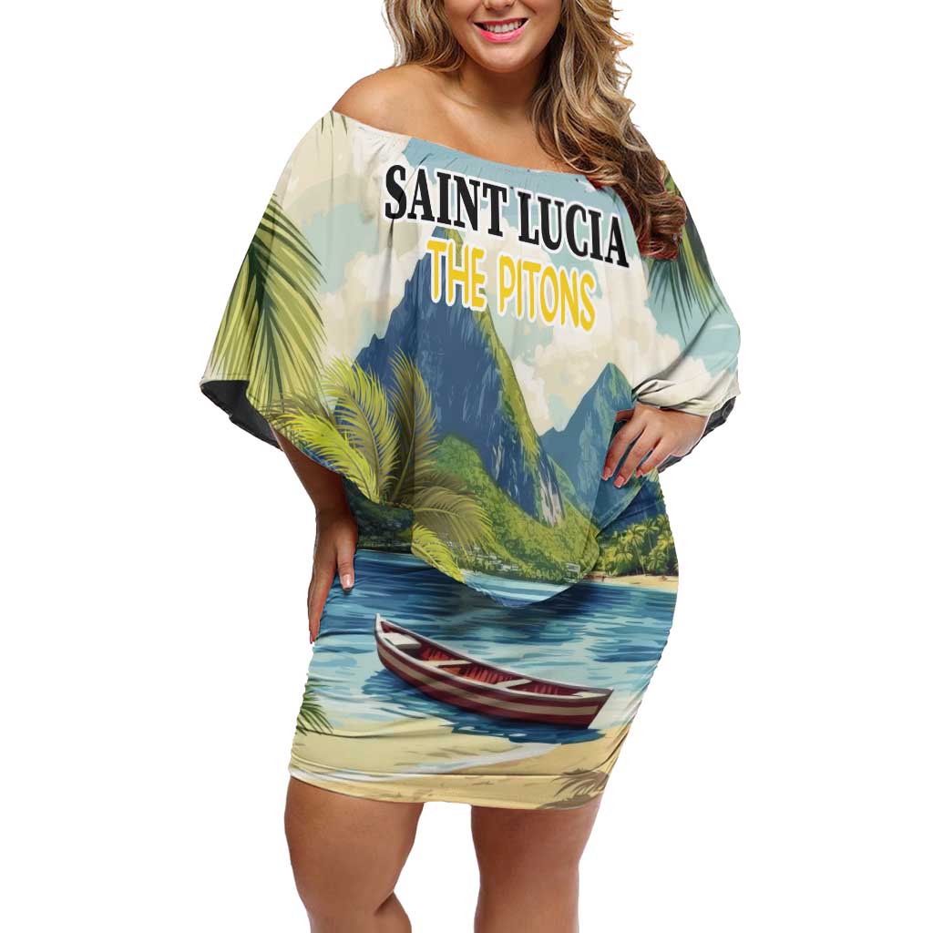 Pitons Saint Lucia Off Shoulder Short Dress Hibiscus Flowers - Wonder Print Shop