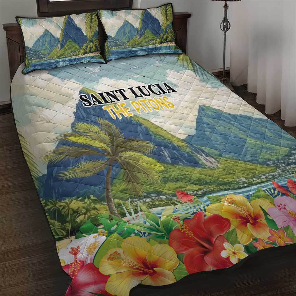 Pitons Saint Lucia Quilt Bed Set Hibiscus Flowers - Wonder Print Shop