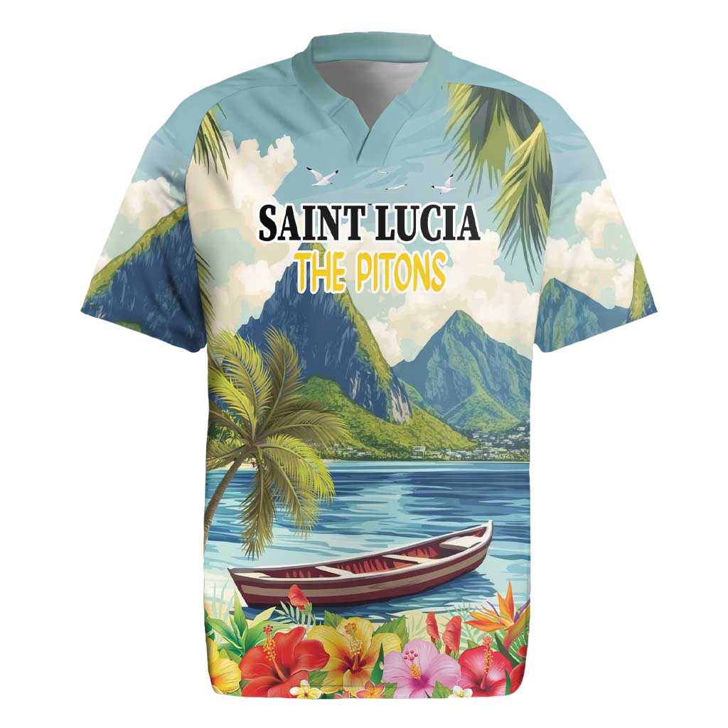 Pitons Saint Lucia Rugby Jersey Hibiscus Flowers - Wonder Print Shop