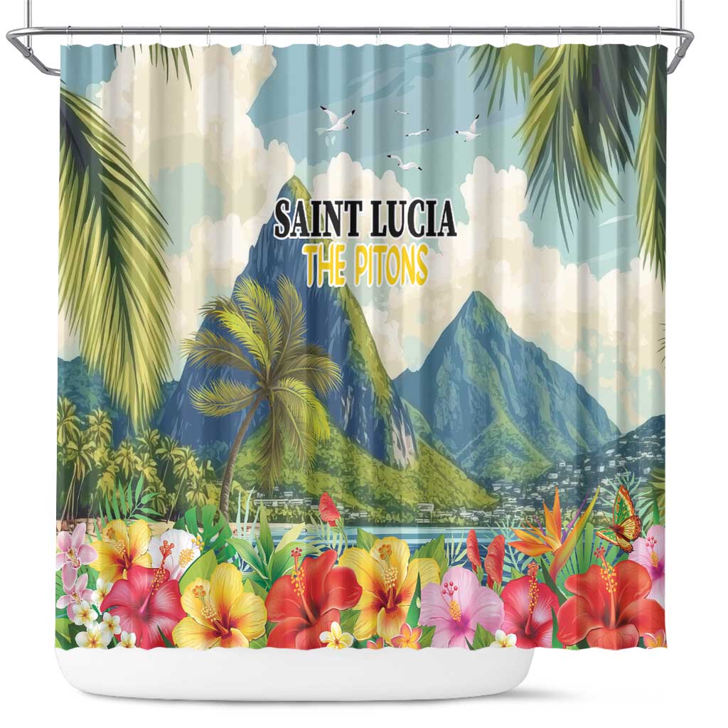 Pitons Saint Lucia Shower Curtain Hibiscus Flowers