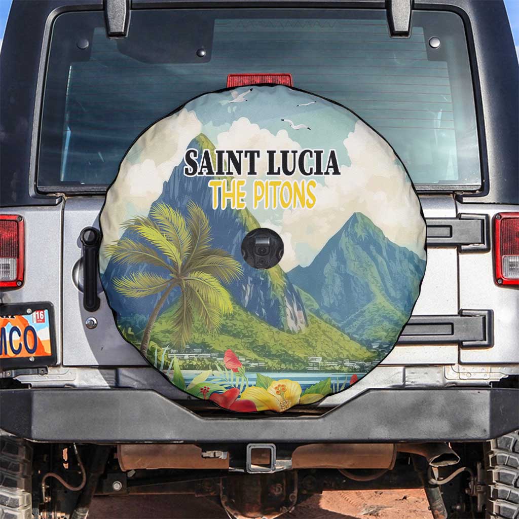 Pitons Saint Lucia Spare Tire Cover Hibiscus Flowers - Wonder Print Shop