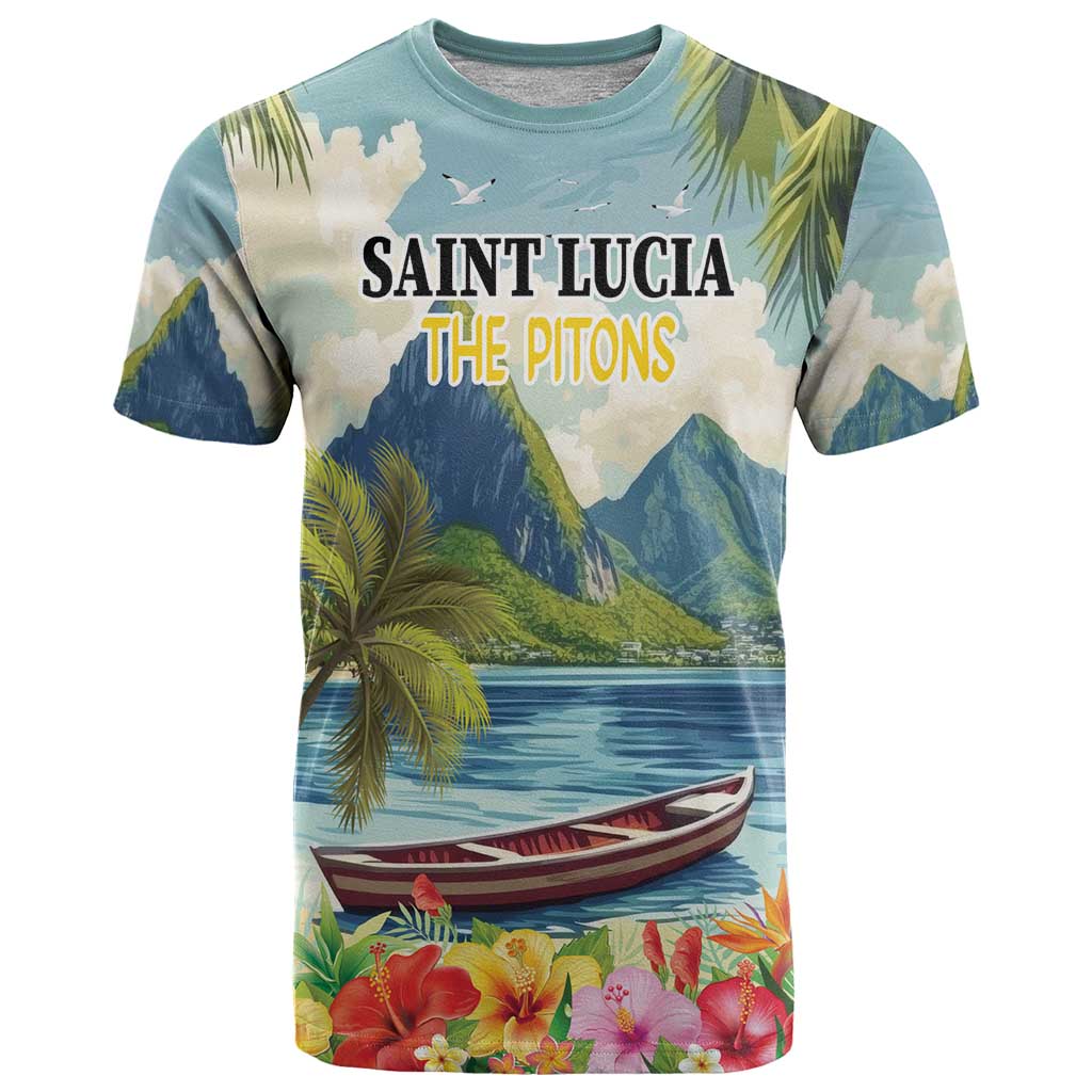 Pitons Saint Lucia T Shirt Hibiscus Flowers - Wonder Print Shop