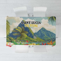 Square tablecloth with tropical hibiscus flowers and green-blue landscape print