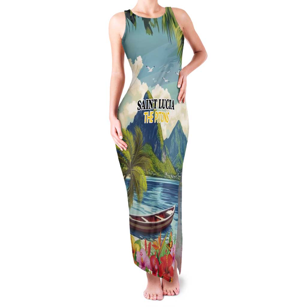 Pitons Saint Lucia Tank Maxi Dress Hibiscus Flowers - Wonder Print Shop