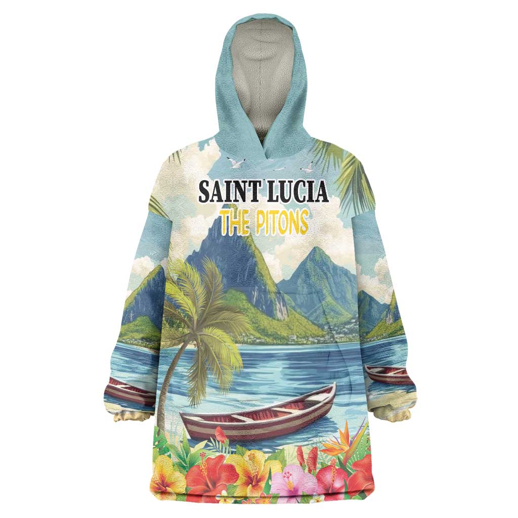 Pitons Saint Lucia Wearable Blanket Hoodie Hibiscus Flowers